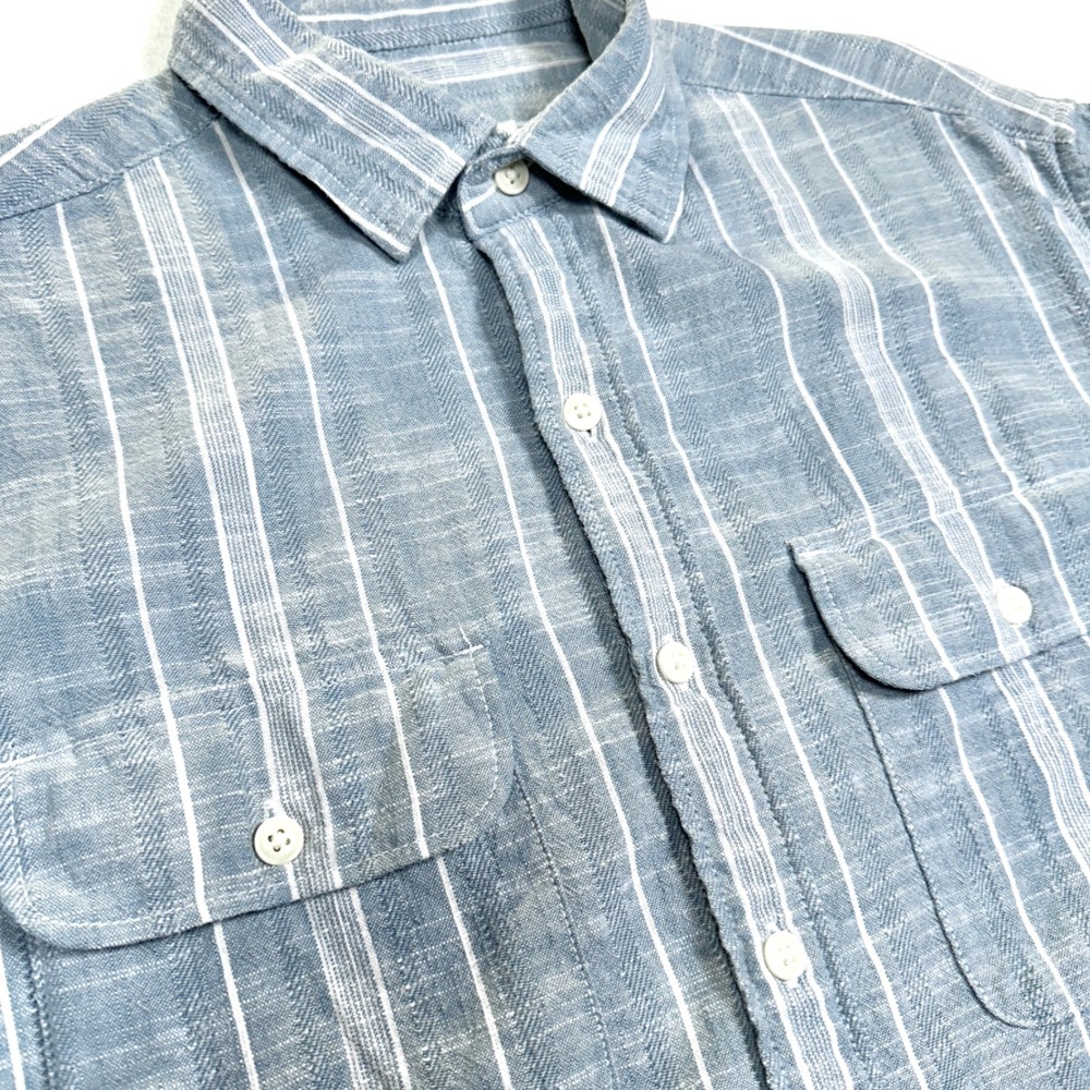 American Eagle Striped Shirt Cotton Short Sleeve Everyday Button Down Mens Blue - Picture 2 of 11
